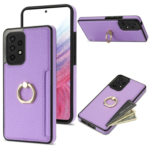 

For Samsung Galaxy A53 5G Ring Card Litchi Leather Back Phone Case(Purple)