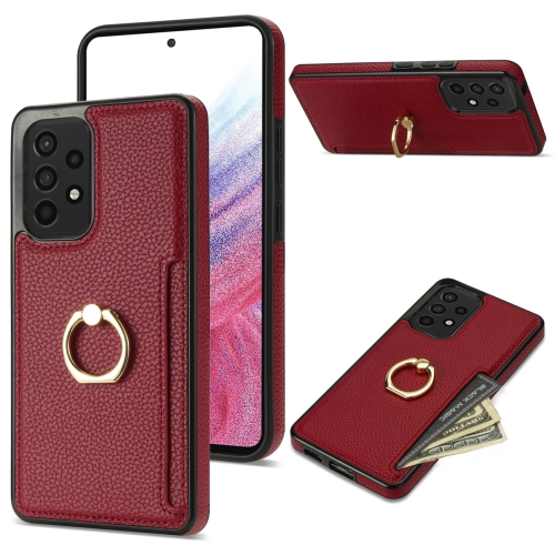 

For Samsung Galaxy A53 5G Ring Card Litchi Leather Back Phone Case(Red)