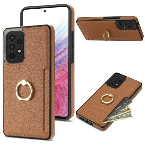 

For Samsung Galaxy A53 5G Ring Card Litchi Leather Back Phone Case(Brown)