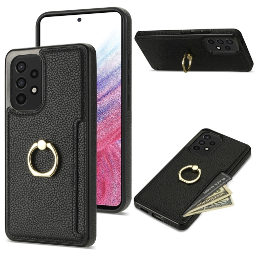 

For Samsung Galaxy A52 4G/5G Ring Card Litchi Leather Back Phone Case(Black)