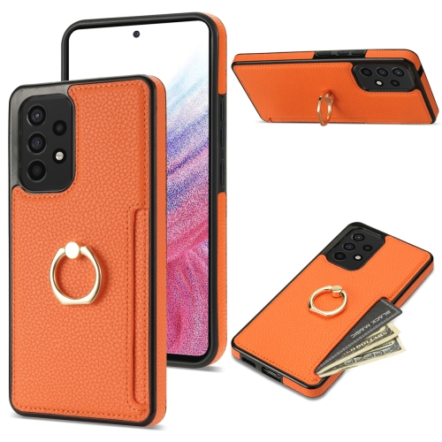 

For Samsung Galaxy A52 4G/5G Ring Card Litchi Leather Back Phone Case(Orange)