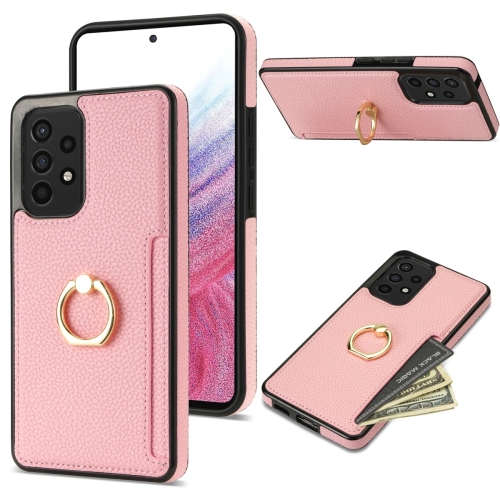 

For Samsung Galaxy A52 4G/5G Ring Card Litchi Leather Back Phone Case(Pink)