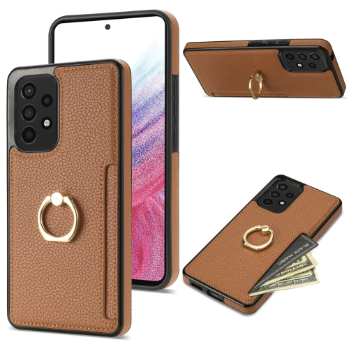 

For Samsung Galaxy A52 4G/5G Ring Card Litchi Leather Back Phone Case(Brown)