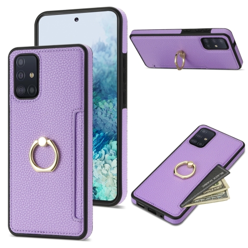 

For Samsung Galaxy A51 4G Ring Card Litchi Leather Back Phone Case(Purple)