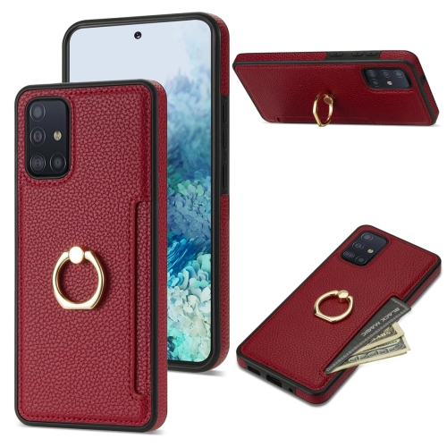 

For Samsung Galaxy A51 4G Ring Card Litchi Leather Back Phone Case(Red)