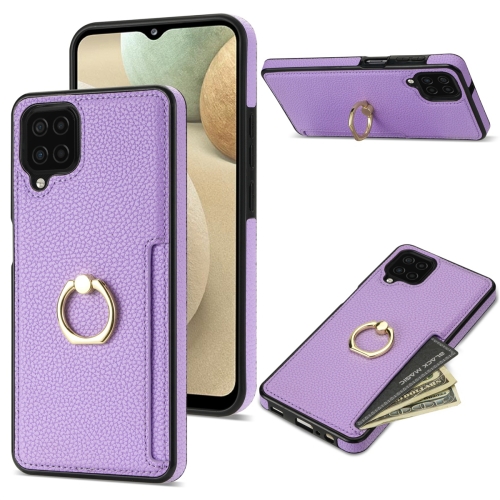 

For Samsung Galaxy A12 5G Ring Card Litchi Leather Back Phone Case(Purple)