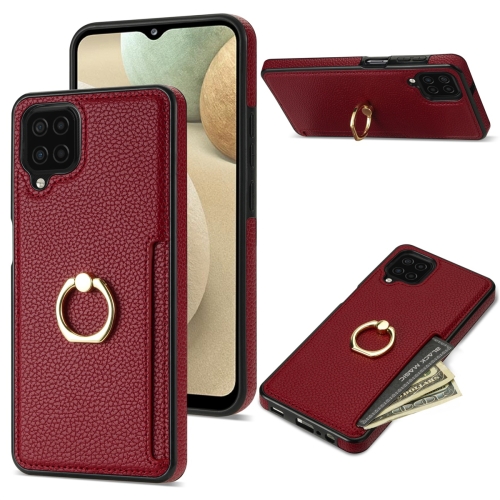 

For Samsung Galaxy A12 5G Ring Card Litchi Leather Back Phone Case(Red)