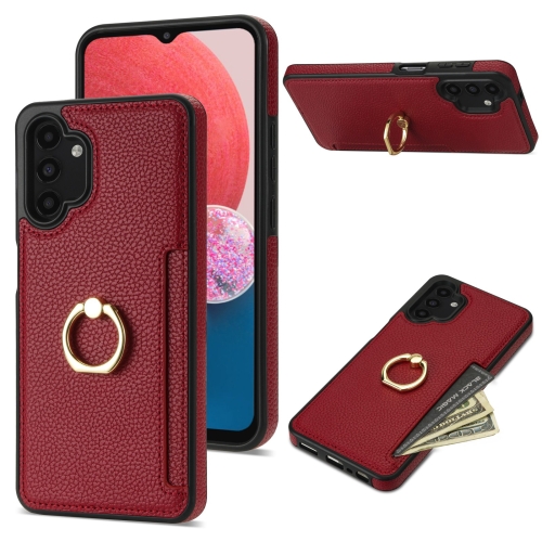 

For Samsung Galaxy A13 4G/5G / A04 Ring Card Litchi Leather Back Phone Case(Red)