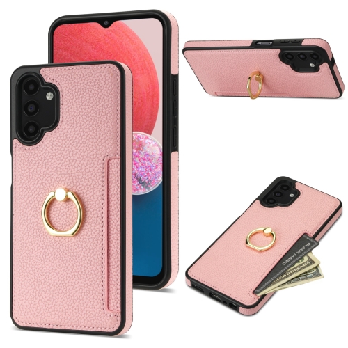 

For Samsung Galaxy A13 4G/5G / A04 Ring Card Litchi Leather Back Phone Case(Pink)