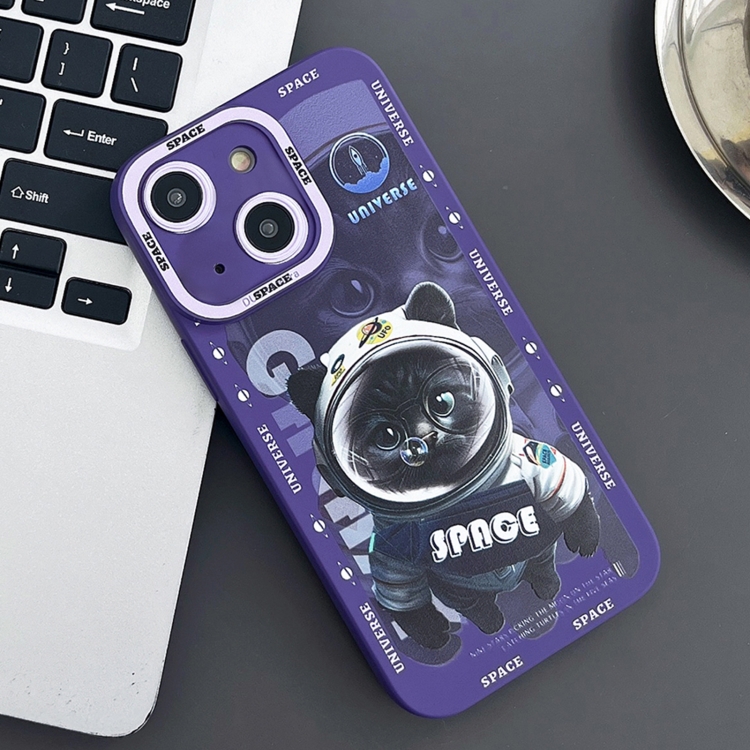 

For iPhone 15 Plus Liquid Angel Eyes Little Black Cat TPU Phone Case(Purple)