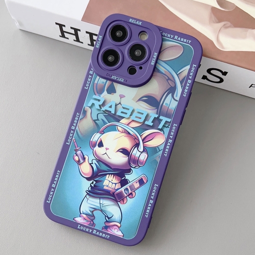 

For iPhone 15 Pro Max Liquid Angel Eyes Hip Hop Rabbit TPU Phone Case(Purple Earphones)