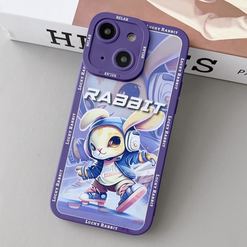 

For iPhone 15 Liquid Angel Eyes Hip Hop Rabbit TPU Phone Case(Purple Petal)