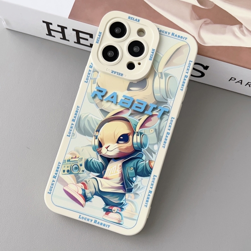 

For iPhone 14 Pro Max Liquid Angel Eyes Hip Hop Rabbit TPU Phone Case(Beige)