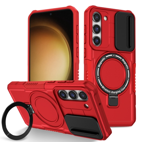 

For Samsung Galaxy S23+ 5G Sliding Camshield Magsafe Holder TPU Hybrid PC Phone Case(Red)