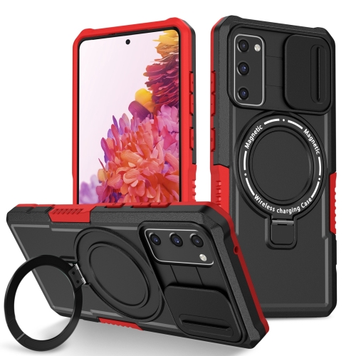 

For Samsung Galaxy S20 FE Sliding Camshield Magsafe Holder TPU Hybrid PC Phone Case(Black Red)
