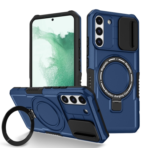 

For Samsung Galaxy S22+ 5G Sliding Camshield Magsafe Holder TPU Hybrid PC Phone Case(Royal Blue)