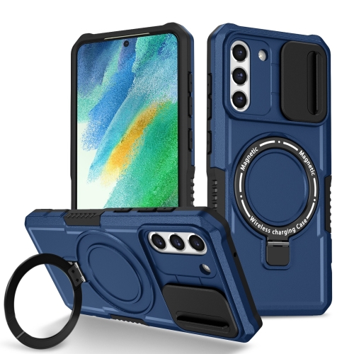 

For Samsung Galaxy S21 FE 5G Sliding Camshield Magsafe Holder TPU Hybrid PC Phone Case(Royal Blue)