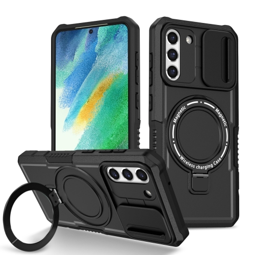

For Samsung Galaxy S21 FE 5G Sliding Camshield Magsafe Holder TPU Hybrid PC Phone Case(Black)