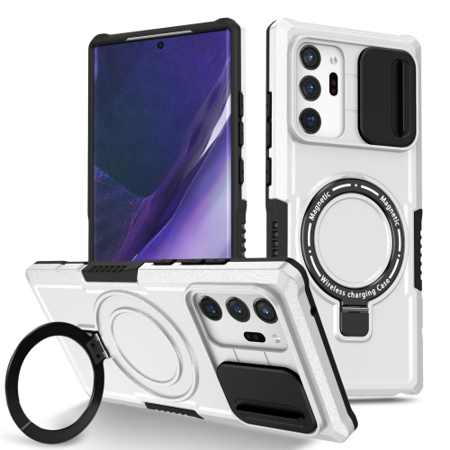 

For Samsung Galaxy Note20 Ultra Sliding Camshield Magsafe Holder TPU Hybrid PC Phone Case(Black White)