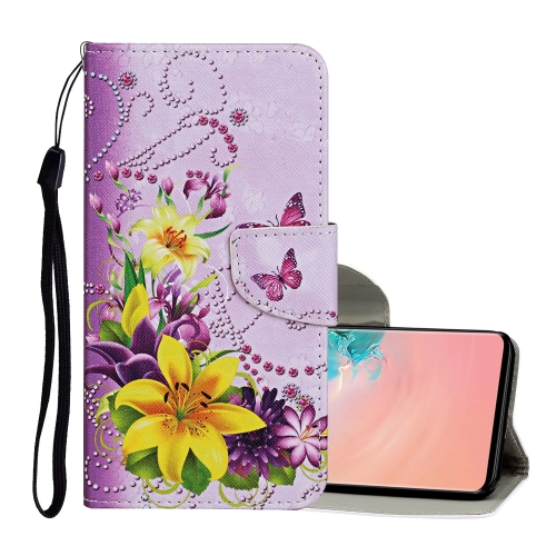 

For Samsung Galaxy S10e Colored Drawing Pattern Horizontal Flip Leather Case with Holder & Card Slots & Wallet & Lanyard(Yellow Flower Butterfly)