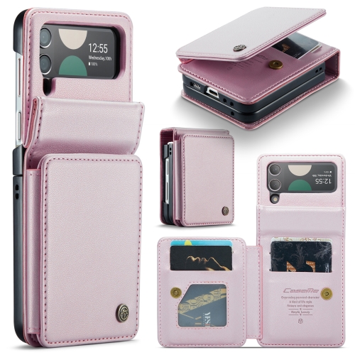 

For Samsung Galaxy Z Flip4 5G CaseMe C22 PC+TPU Business Style RFID Anti-theft Leather Phone Case(Pink)