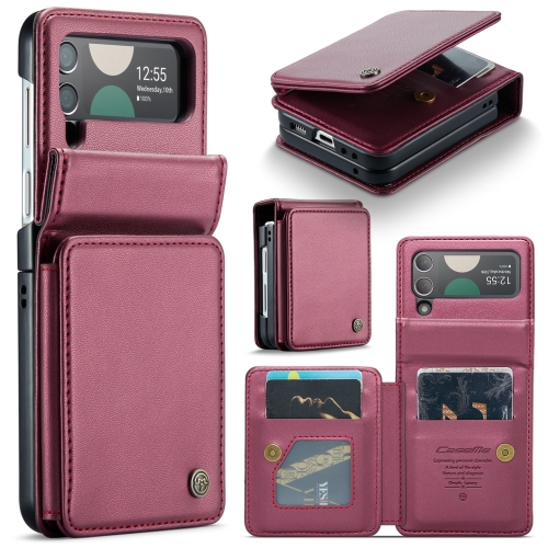 

For Samsung Galaxy Z Flip4 5G CaseMe C22 PC+TPU Business Style RFID Anti-theft Leather Phone Case(Wine Red)