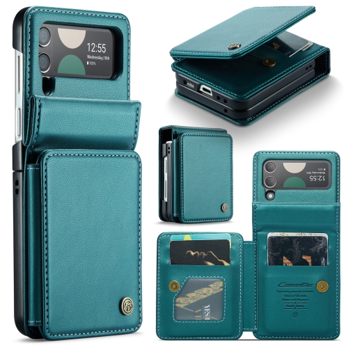 

For Samsung Galaxy Z Flip4 5G CaseMe C22 PC+TPU Business Style RFID Anti-theft Leather Phone Case(Blue Green)