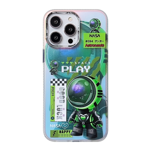 

For iPhone 15 Pro Fluorescent Laser Astronaut Phone Case(Green)