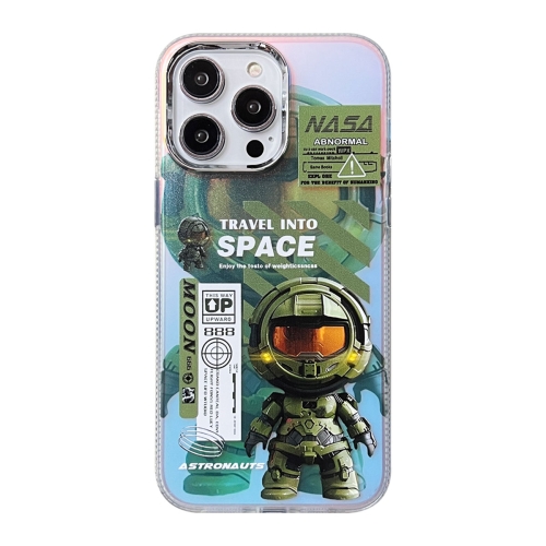 

For iPhone 15 Pro Fluorescent Laser Astronaut Phone Case(Army Green)