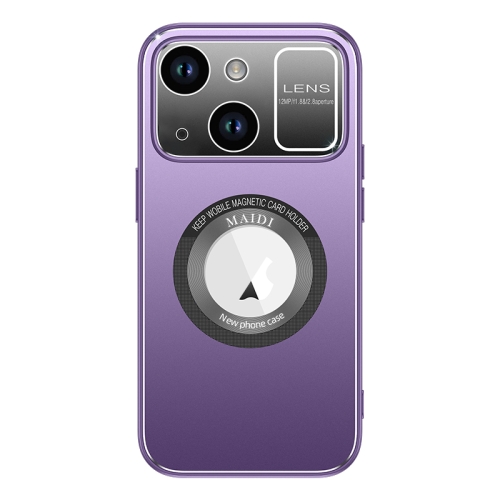 

For iPhone 15 Large Window MagSafe Skin Feel PC Phone Case(Purple)