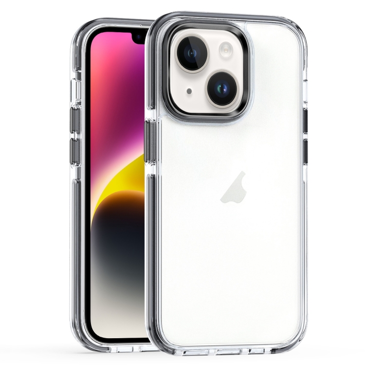 

For iPhone 14 Plus Two-color TPU Transparent PC Phone Case(Black)