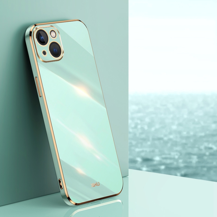 

For iPhone 15 XINLI Straight Edge 6D Electroplate TPU Phone Case(Mint Green)
