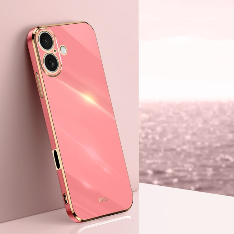 

For iPhone 16 Plus XINLI Straight Edge 6D Electroplate TPU Phone Case(Hawthorn Red)
