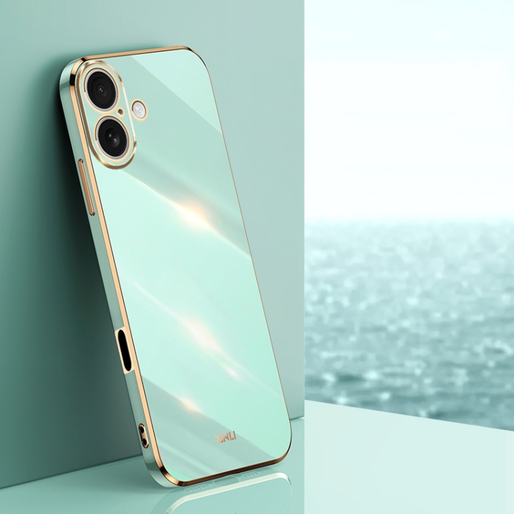 

For iPhone 16 XINLI Straight Edge 6D Electroplate TPU Phone Case(Mint Green)