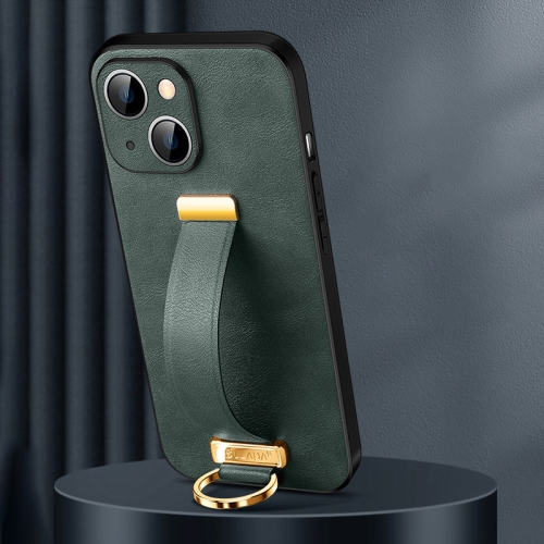 For iPhone 15 SULADA Tide Cool Series PC + Leather Texture Skin Feel Phone Case(Green) for iphone 15 pro max ring holder phone case midnight green