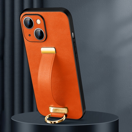 For iPhone 15 Plus SULADA Tide Cool Series PC + Leather Texture Skin Feel Phone Case(Orange) for iphone 15 plus sulada tide cool series pc leather texture skin feel phone case orange