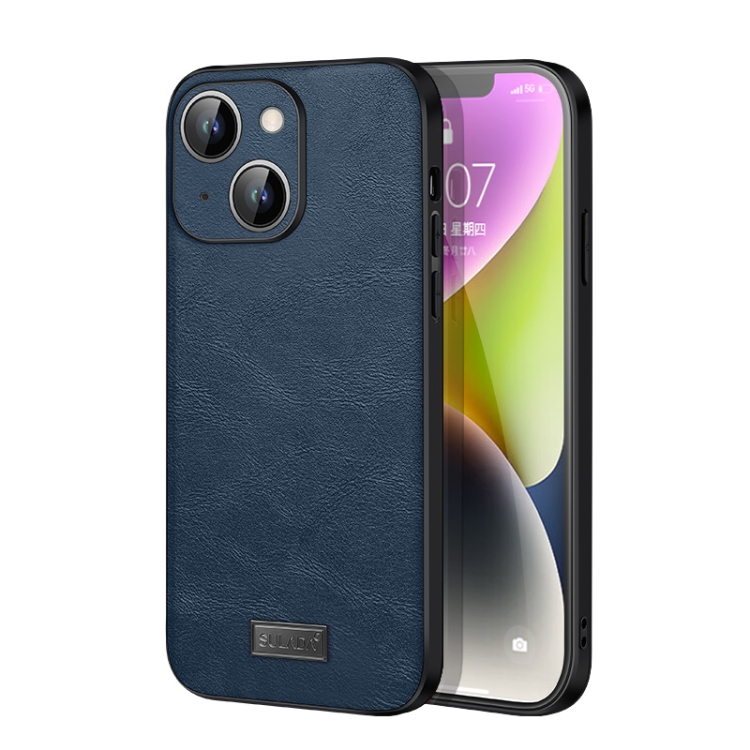 

For iPhone 15 SULADA Shockproof TPU + Handmade Leather Phone Case(Blue)
