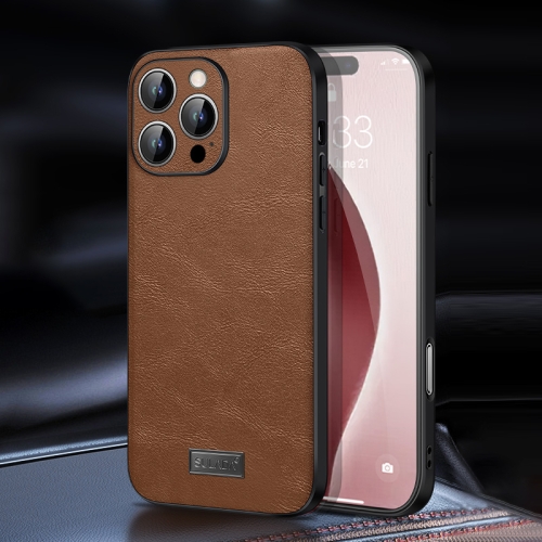 

For iPhone 16 Pro Max SULADA Shockproof TPU Hybrid Handmade Leather Phone Case(Brown)