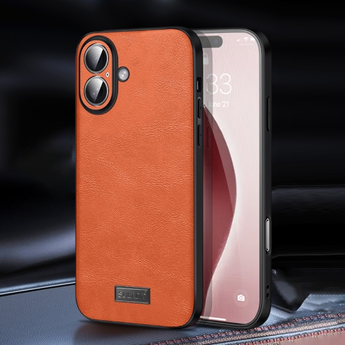 

For iPhone 16 Plus SULADA Shockproof TPU Hybrid Handmade Leather Phone Case(Orange)