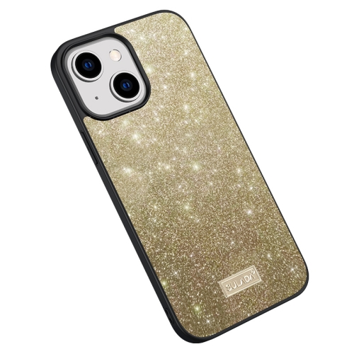 

For iPhone 15 Plus SULADA Glittery PC + TPU + Handmade Leather Phone Case(Gold)