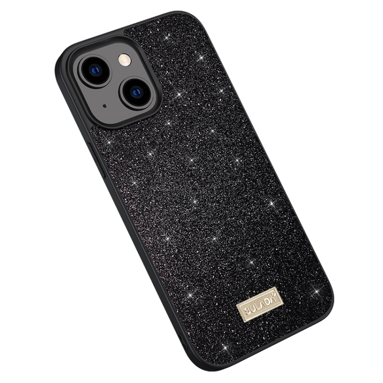 

For iPhone 15 SULADA Glittery PC + TPU + Handmade Leather Phone Case(Black)