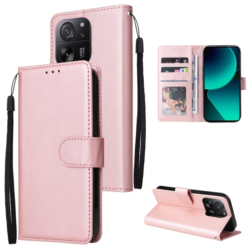 

For Xiaomi 13T / 13T Pro 3-Card Slots Multifunctional Leather Phone Case(Rose Gold)