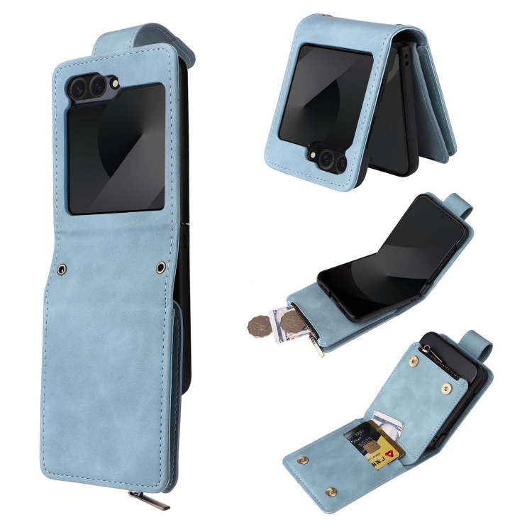 

For Samsung Galaxy Z Flip6 5G Crossbody Multi-card Slot Wallet Zipper Leather Phone Case(Light Blue)