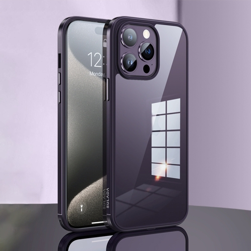 For iPhone 15 Pro Max SULADA Metal Frame + Nano Glass + TPU Phone Case(Dark Purple) for iphone 15 pro max sulada metal frame nano glass tpu phone case dark purple