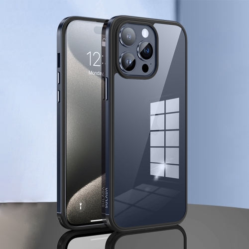 For iPhone 15 Pro SULADA Metal Frame + Nano Glass + TPU Phone Case(Blue) for iphone 15 plus sulada metal frame nano glass tpu phone case black