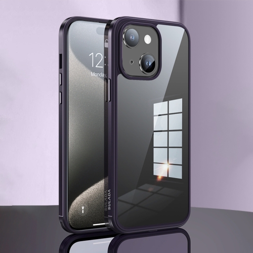 

For iPhone 15 Plus SULADA Metal Frame + Nano Glass + TPU Phone Case(Dark Purple)