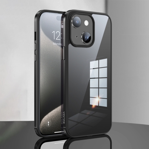 For iPhone 15 Plus SULADA Metal Frame + Nano Glass + TPU Phone Case(Black) сотовый телефон apple iphone 15 plus 128gb black a3096 dual nano sim only