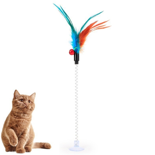 Jouet interactif en plumes pour chat avec ventouse fixe (couleur aléatoire)