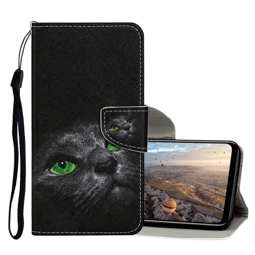 

For Huawei Honor 9X Lite Colored Drawing Pattern Horizontal Flip Leather Case with Holder & Card Slots & Wallet(Black Cat)