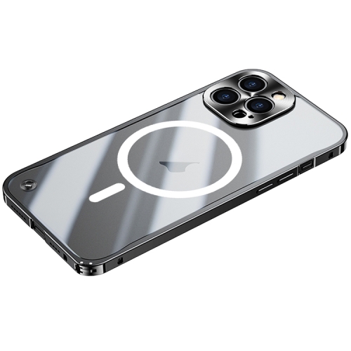 

For iPhone 15 Pro Metal Frame Frosted PC Shockproof MagSafe Case(Black)